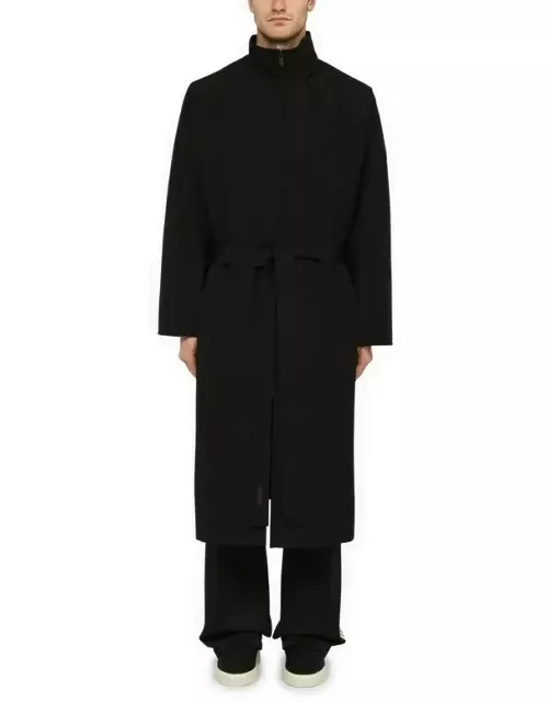 Black wool trench coat with high collar