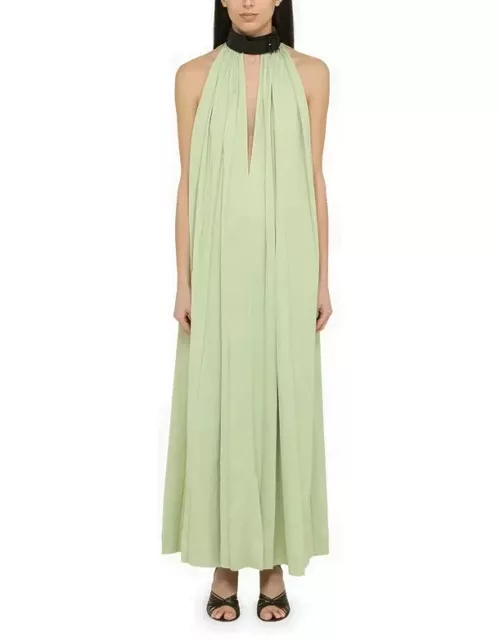 Green viscose long dress with contrasting collar