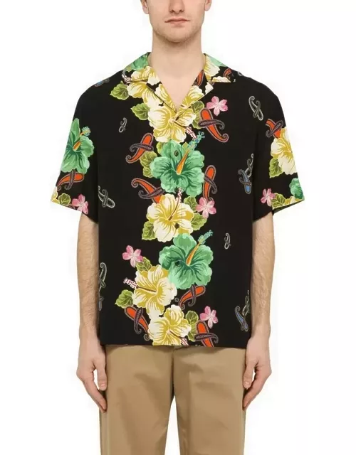 Black viscose floral print shirt