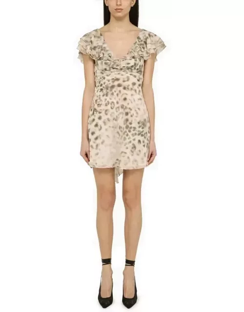 Leopard print chiffon mini dress with ruffle