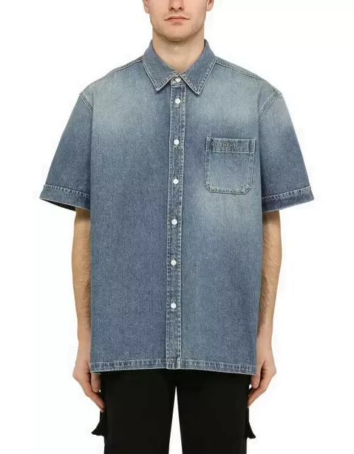 Blue denim short-sleeved shirt