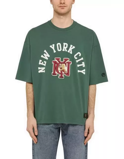 Green cotton T-shirt with logo embroidery