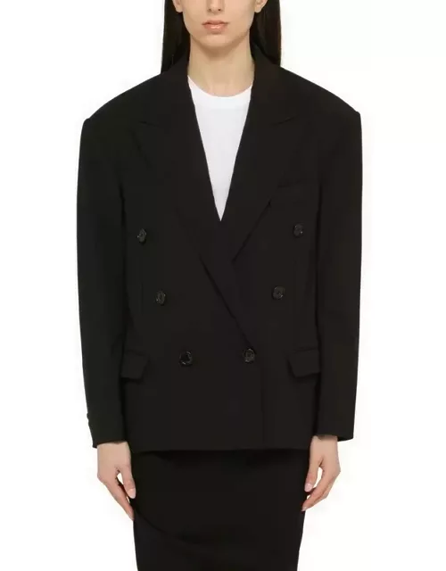 Black wool double-breasted jacket with epaulette