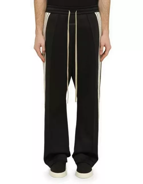 Black striped nylon and cotton jogging trouser
