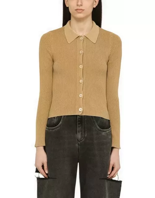 Sand-coloured ribbed cotton cardigan