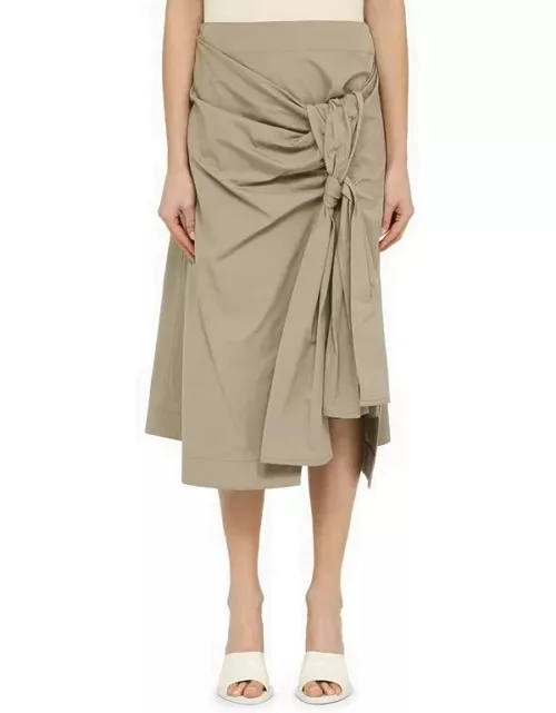 Sand-coloured midi skirt with knot