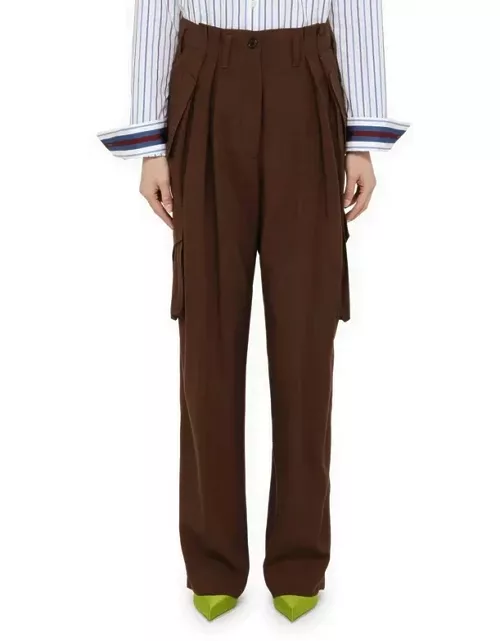 Brown viscose and silk cargo trouser