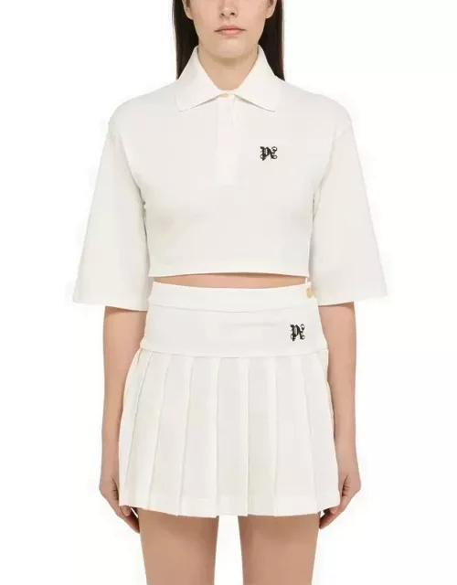 White cotton cropped polo shirt with logo