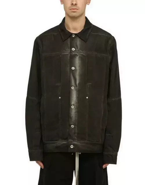 Black washed-effect denim jacket