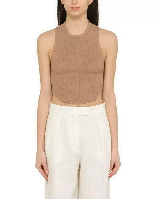 Light brown cropped ribbed top