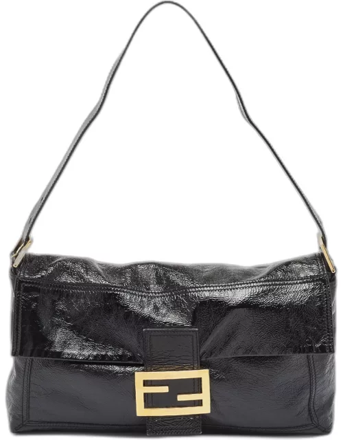 Fendi Black Patent Leather Large Convertible Baguette Bag