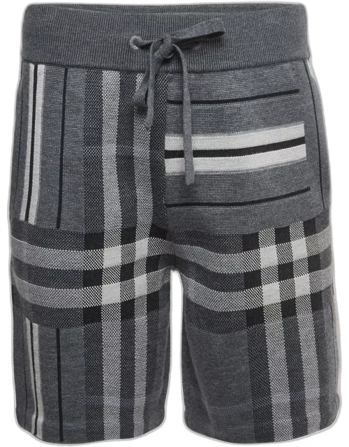 Burberry Grey Checked Wool Drawstring Track Shorts