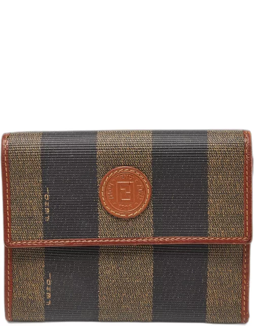 Fendi Brown/Tan Pequin Coated Canvas and Leather Flap Compact Wallet