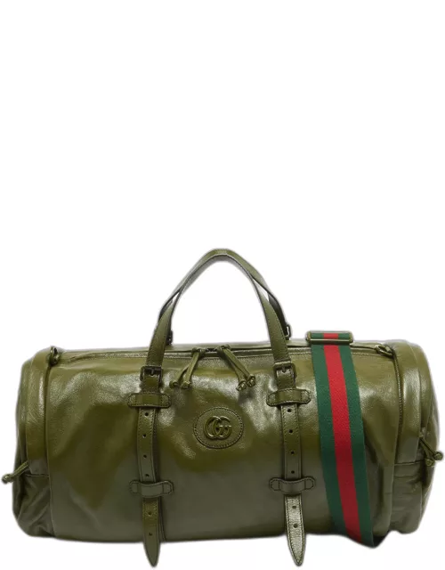 Gucci Green Leather Large Tonal Double G Duffle Bag