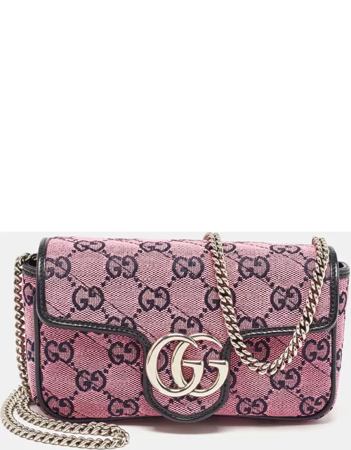 Gucci Pink/Navy Blue Matelasse Diagonal GG Canvas GG Marmont Super Mini Shoulder Bag