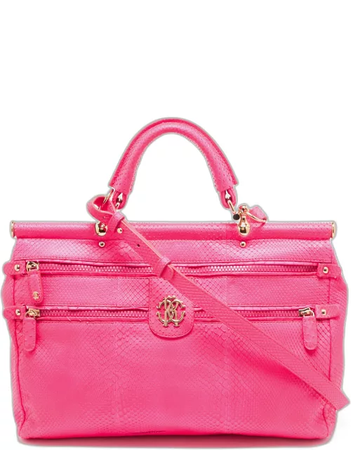 Roberto Cavalli Neon Pink Snakeskin Diva Top Handle Bag