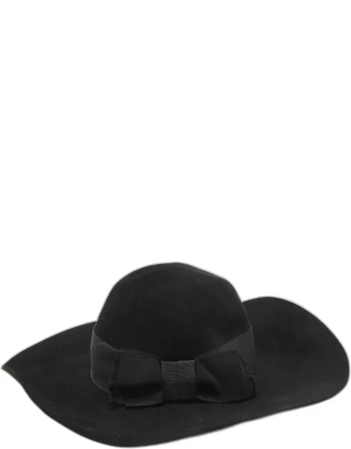 Saint Laurent Paris Black Rabbit Felt Wide Brim Hat