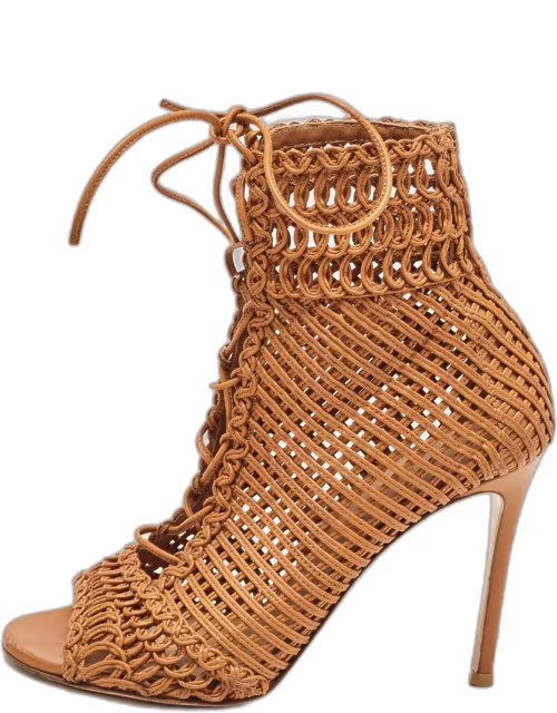 Gianvito Rossi Tan Woven Leather Marnie Ankle Boot