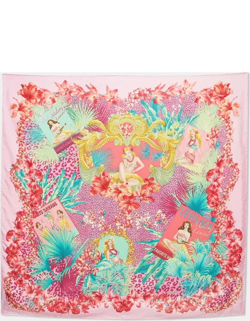 Versace Pink Melany Lamour Aloha Print Silk Scarf