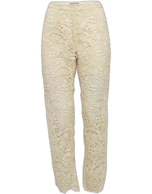 Dolce & Gabbana Cream Floral Lace Trousers