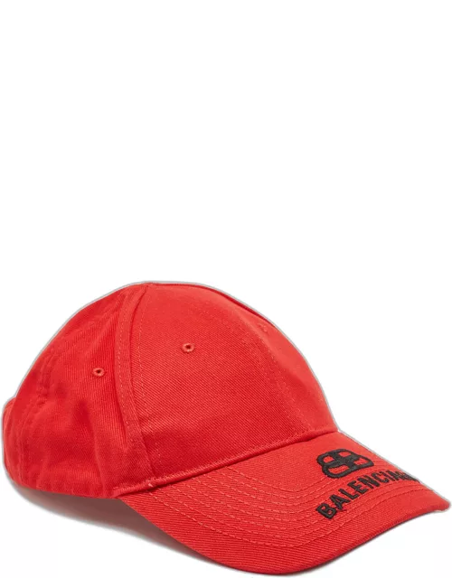 Balenciaga Red BB Logo Embroidered Cotton Baseball Hat