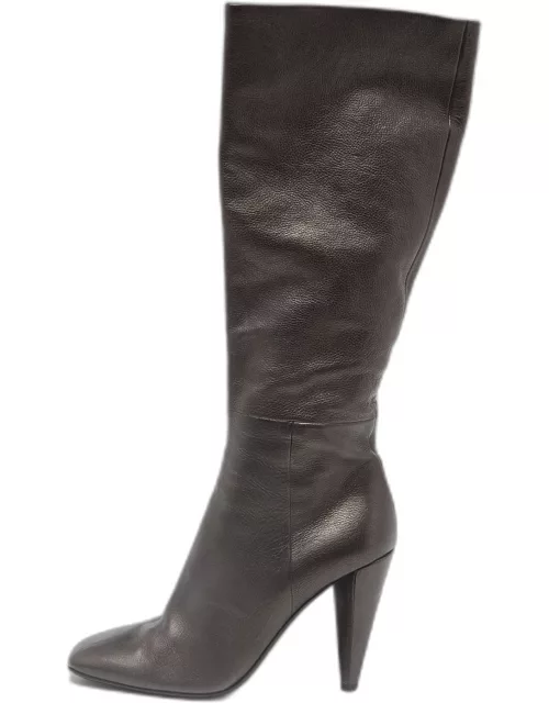 Prada Black Leather Heel Knee Length Boot