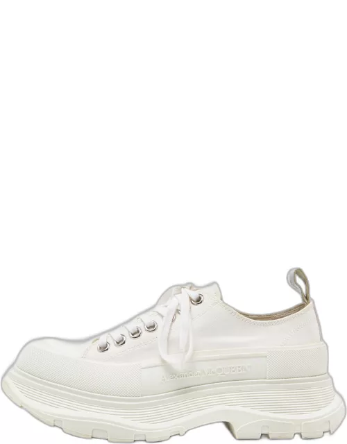 Alexander McQueen White Canvas and Rubber Tread Slick Lace Up Sneakers