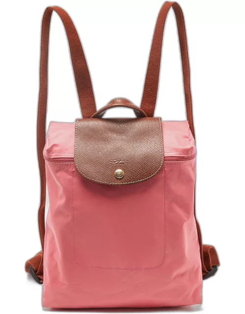 Longchamp Pink/Brown Nylon and Leather Le Pliage Backpack