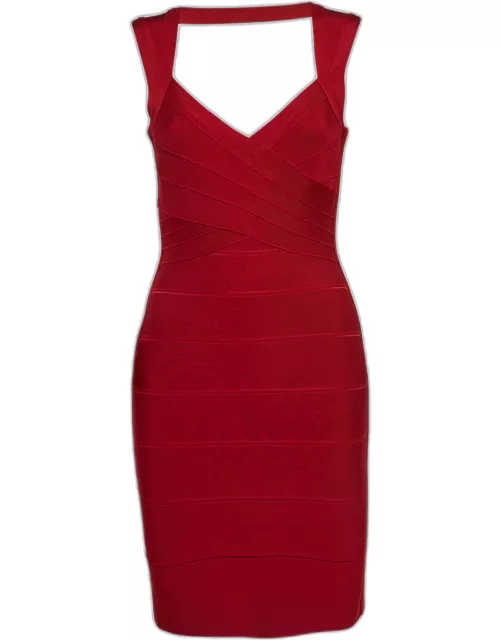 Herve Leger Red Bandage Knit Sleeveless Mini Dress