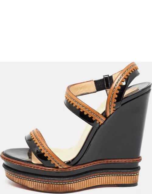 Christian Louboutin Black/Brown Patent and Leather Trepi Wedge Sandal