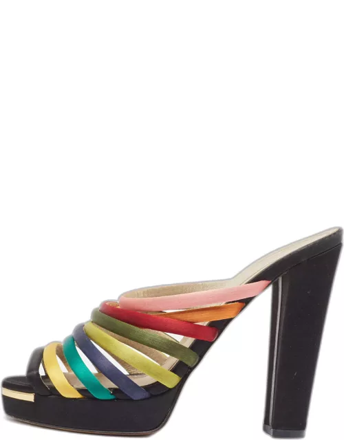 Fendi Multicolor Satin Strappy Platform Slide Sandal
