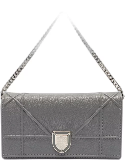 Dior Grey Leather Diorama Wallet on Chain