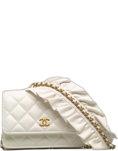 Chanel White Romance Lambskin Wallet On Chain