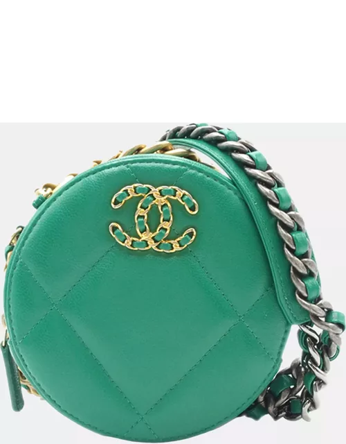 Chanel Green 19 Round Lambskin Clutch With Chain