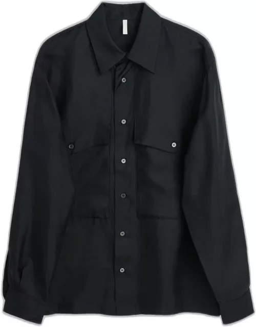 Sunflower #4133 Black silk shirt with long sleeves - Silk Shirt