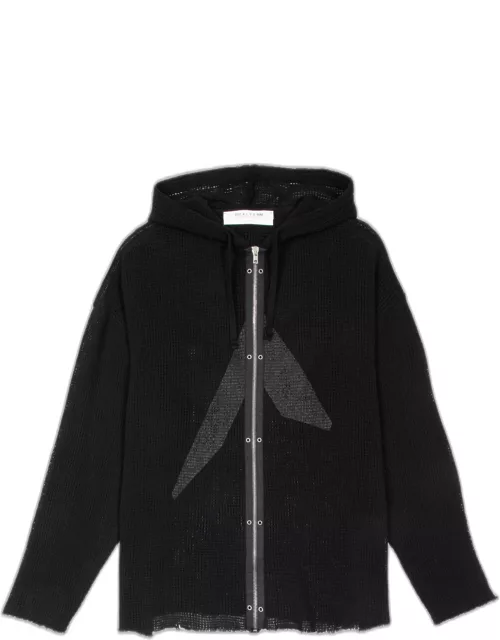1017 ALYX 9SM Longsleeve Hooded Mesh Tee Black mesh hoodie with zip - Longlseeve Hooded Mesh Tee