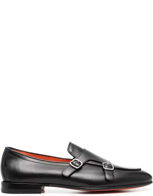 Santoni Black Leather Monk Shoe