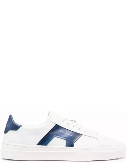 Santoni White And Blue Leather Sneaker