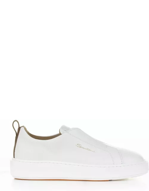 Santoni White Leather Slip-on Sneaker