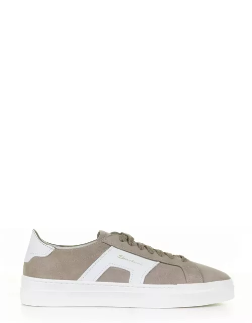 Santoni Beige Sneaker In Suede And Leather
