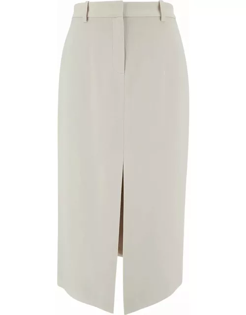 Theory Midi White Straight Skirt With Front Split In Triacetate Blend Woman