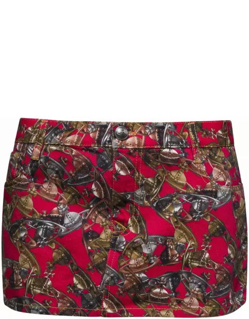 Vivienne Westwood Red Printed Mini Skirt In Cotton Woman