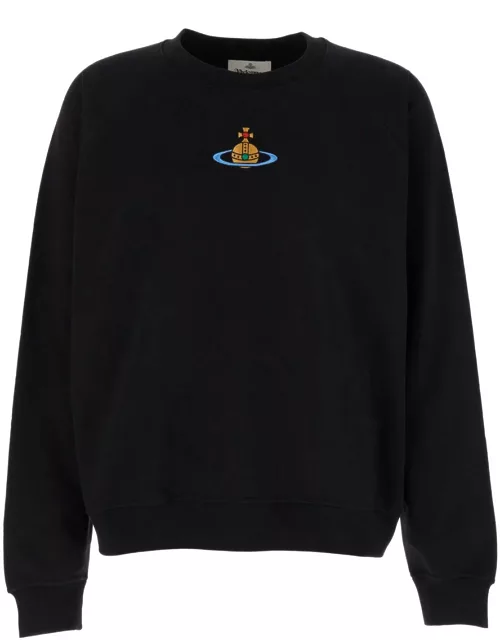 Vivienne Westwood Black Crewneck Sweatshirt With Orb Print In Cotton Man