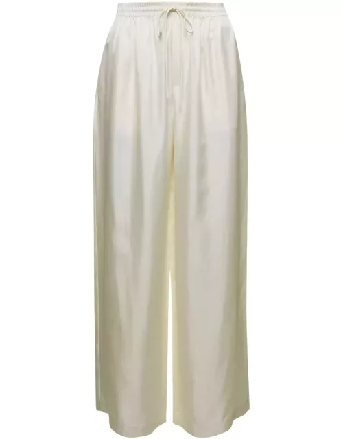 Róhe White Wide Leg Trousers In Silk Woman