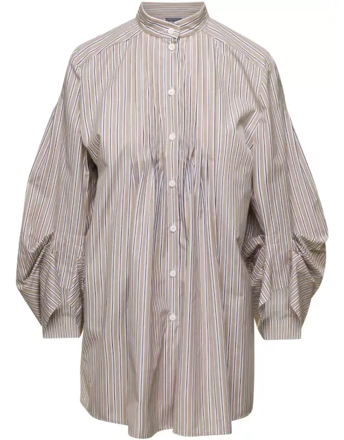 Alberta Ferretti Beige Striped Poplin Shirt In Cotton Woman
