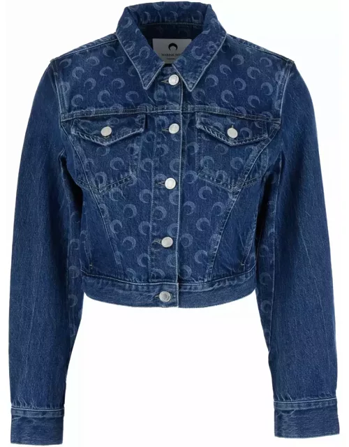 Marine Serre Blue Denim Jacket With All-over Moongram Pattern In Cotton Woman