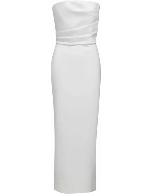 Solace London White Draped Maxi Dress With In Techno Fabric Woman