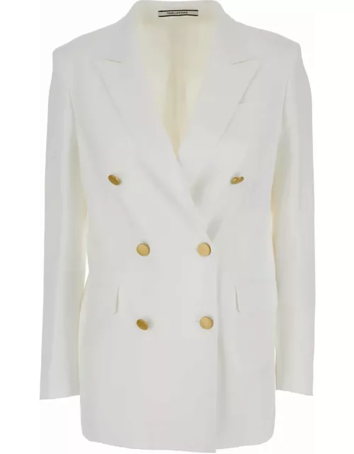 Tagliatore White Double-breasted Blazer With Gold-tone Buttons In Viscose Woman