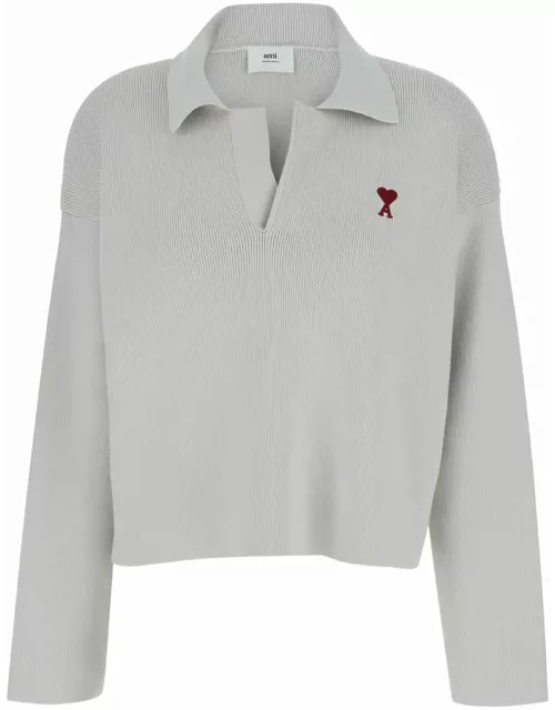 Ami Alexandre Mattiussi White Polo Sweater With Embroidered Ami De Coeur Logo In Cotton Woman