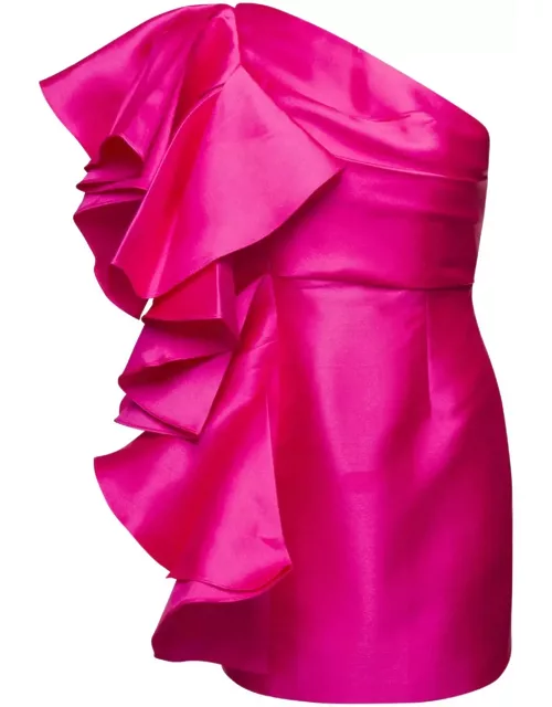 Solace London Fuchsia Mini Dress With Ruffles At The Side In Techno Fabric Woman